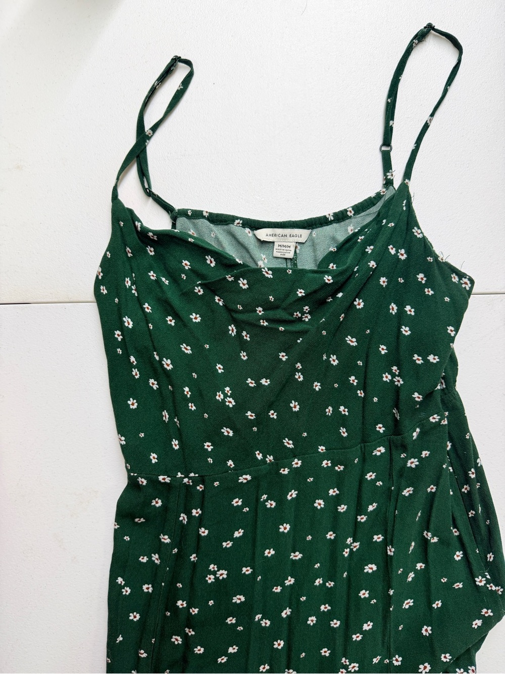 American Eagle Green Ditsy Floral Cowl Neck Midi Dress Side Slit Size M